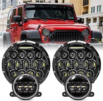 JHLion Upgraded NEW 2000% Bright Jeep wrangler headlights（Black）+ Fog lights LED lights for Jeep Wrangler JK/TJ/LJ 1997-2020