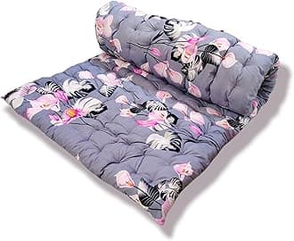 Soft Cotton Quilt Mattress Foldable Movable Picnic Light Weight Filled Single Firm Mattress| Gadda (3D Design Printed, 1 Sleeping Capacity, 3 x 6 ft or 72 x 36 Inches) (Grey Pink Floral)