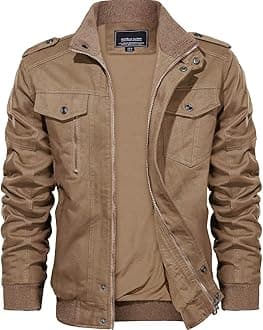 Men's Jackets Bomber Military Cargo Coat Smart Casual Jacket Stand Collar Cotton Outerwear with Multi Pockets