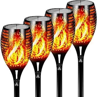 YU WELL Pack of 4 Solar Flickering Flame Torch Light 58cm LED Waterproof Torch Light for Garden Lawn Patio Halloween Outdoor Décor