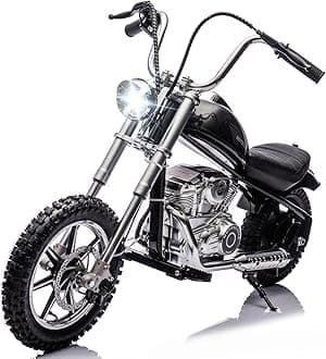 36V 7.5AH Electric Motorcycle for Kids, 350W Strong Motor 14MPH Fast Speed Electric Retro Off-Road Motorcycle, Leather Seat Dirt Bike, LED Lights, Air-Filled Tires, Silver Black