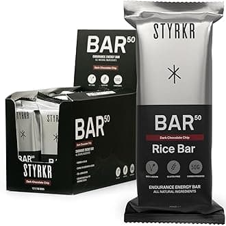 STYRKR Energy Bars - Pack of 12 Rice Bars for Cycling & Running - Dark Chocolate Chip Flavour - Approved by Endurance Athletes - 50g of Carbs via Advanced Dual-Carb Formulation - BAR50 - 12x Pack
