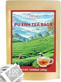 TeeLux Pu Erh Tea Bags 100 Count, Vegan, Pure Puerh Fermentation Tea, Smooth & Rich Flavor, Caffeinated, Natural Pu Er Tea, Biodegradable Tea Bags
