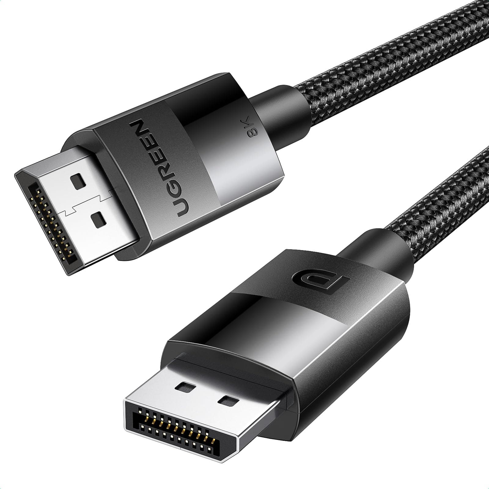 UGREEN 8K 2M DisplayPort Cable, DP to DP 1.4, 8K@60Hz/4K@165Hz/2K@240Hz/1080P@240Hz, for Gaming Monitor/Graphics Card/PC, Support 3D/HDCP/HDR/G-SYNC/Free-SYNC, Male to Male Nylon Braided Cable