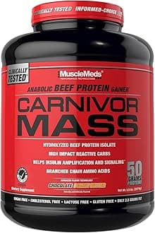 CARNIVOR Mass Gainer Beef Protein Isolate Shake, 50 Grams Protein, 125 Grams Carbs, 0 Fat, 0 Sugar, Lactose Free, Halal Certified, Chocolate Peanut Butter, 6 Pound
