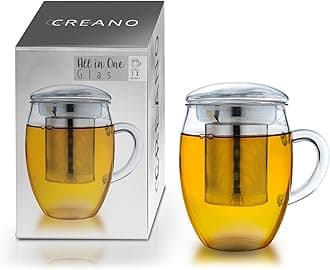 Tea Glass with Stainless Steel Infuser and Lid 400ml - Large Tea Cup - Microwave & Dishwasher Safe - Loose Leaf Tea Maker Gift Set