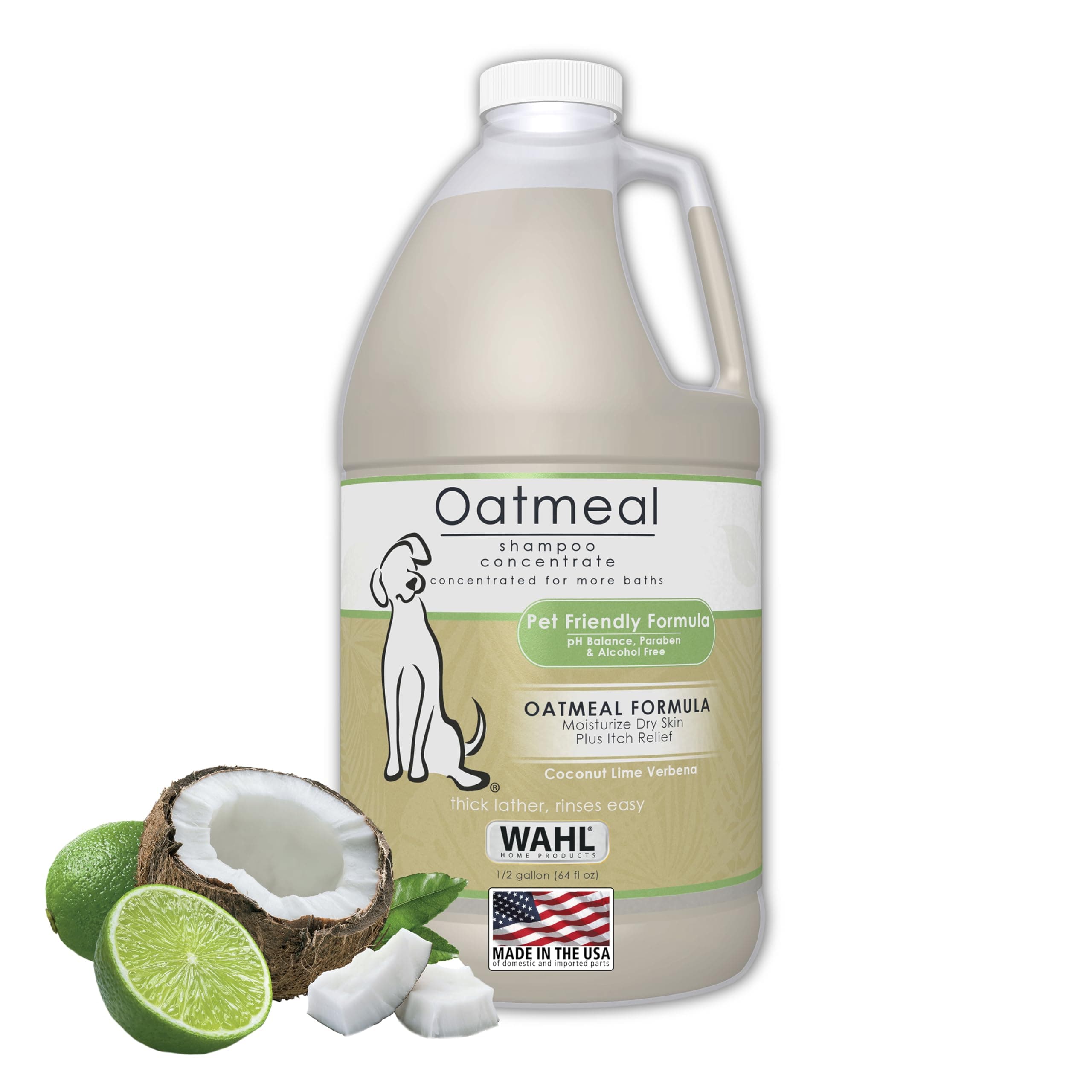 Wahl USA Dry Skin & Itch Relief Pet Shampoo for Dogs – Oatmeal Formula with Coconut Lime Verbena Scent - 64 Oz - Model 821004-050