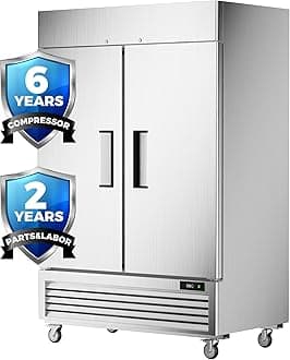 Coolski 54’’ Commercial Freezer with 2 Door, Stainless Steel Reach-in Freezer Upright with 49 Cu.Ft/8 Shelves, Two Section Fan Cooling Freezers for Restaurant Garage ETL NSF Approved