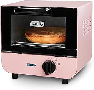 Mini Toaster Oven - Sleek & Stylish - For Creative Homemade Treats - Compact, Space-Saving Design - adjustable temperature dial - Removable Baking Tray - Pink