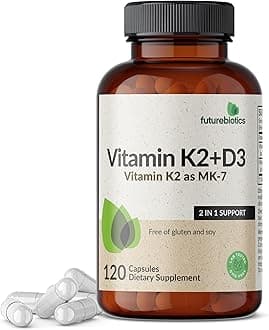 Futurebiotics Vitamin K2 (MK7) with D3 Supplement - Non-GMO Formula - 5000 IU Vitamin D3 & 90 mcg Vitamin K2 MK-7, 120 Vegetarian Capsules