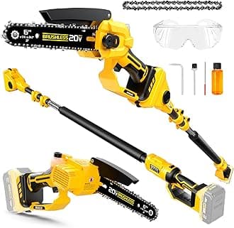 2-IN-1 Cordless 6" Pole Saw & Chainsaw Compatible with DeWALT 20V MAX* Battery, Brushless Motor, 7.1 lb Ultra-Lightweight, 14.2 FT Max Reach Extension Pole-For Tree Trimming (Battery NOT Included)