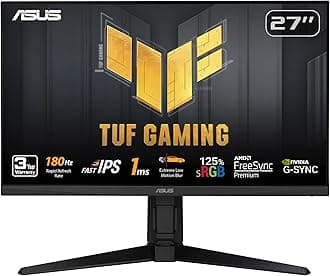 ASUS TUF Gaming 27” 1080P Monitor (VG279QL3A) - Full HD, 180Hz, 1ms, Fast IPS, Extreme Low Motion Blur, FreeSync Premium, G-SYNC Compatible, Speakers, DisplayPort, Height Adjustable, 3 Year Warranty