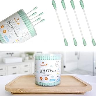 Green Cotton Swabs Spiral - 200 Count Organic Cotton Buds Double Side Tightly Wrapped Cotton Tips Paper Stick Soft Gentle Cruelty-Free Lint-Free, Round & Spiral (Green)