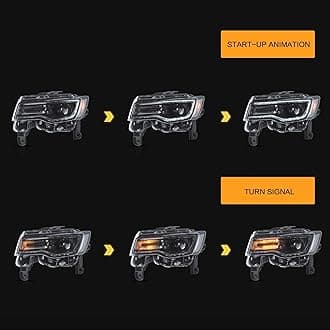 VLAND Headlights Fit for 2014-2022 Grand Cherokee, LED Front Lights with Blue Dynamic Startup DRL, W/Sequential Turn Signal, Black Housing, Clear Projector Headlights