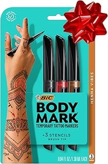 BodyMark Temporary Tattoo Markers for Skin, Henna Vibes, Flexible Brush Tip, 3-Count Pack of Assorted Colors, Skin-Safe*, Cosmetic Quality