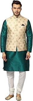 Uri and MacKenzie Men's Silk Blend Kurta Pajama with Designer Ethnic Nehru Jacket /Modi Jacket/Waistcoat