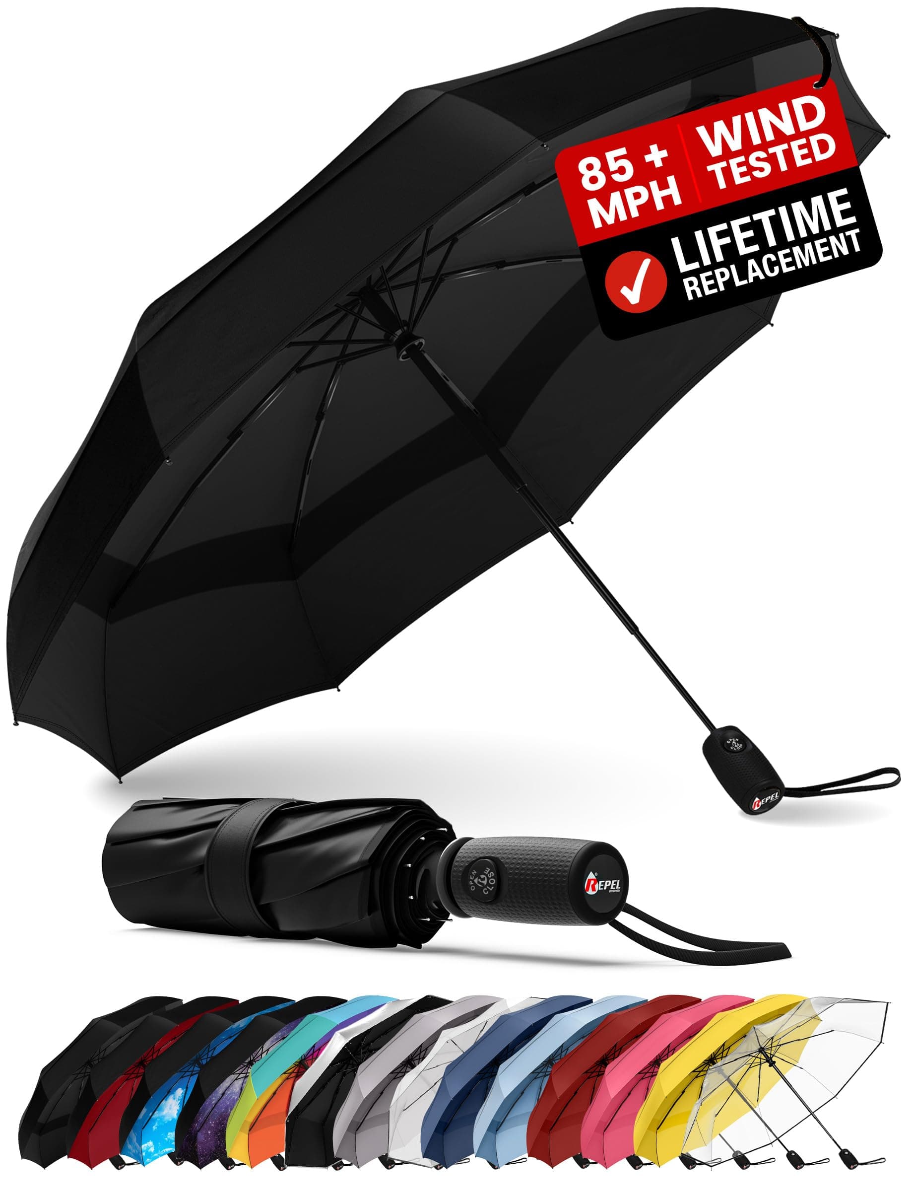 Windproof Travel Umbrellas for Rain - Easy Auto Open Close, Durable & Compact Umbrella, Strong Fiberglass Frame, Waterproof Canopy - Backpack, Purse, Portable Umbrella for Travel