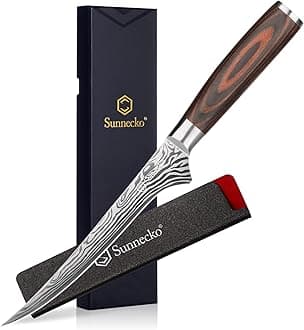 Sunnecko Boning Knife with Pakkawood Handle,6 inch High Carbon German Stainless Steel Fillet Knife for Meat and Poultry