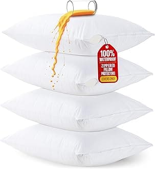 Utopia Bedding Waterproof Pillow Protector Zippered (4 Pack) King – Bed Bug Proof Pillow Encasement 20 x 38 Inches