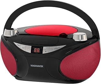 MD6949 Portable Top Loading CD Boombox with AM/FM Stereo Radio and Bluetooth Wireless Technology in Black | CD-R/CD-RW Compatible | LED Display | (Black/Red)