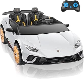 ELEMARA 2 Seater Ride On Car, 12V10Ah Electric Lamborghini Car for Kids to Drive, Battery Powered Vehicle w/Remote Control, 3 High Speeds, Safety Shock Absorption, Stable Wheels & Lights - Pure White
