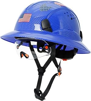 Bright Blue Carbon Fiber Pattern Full Brim Hard Hat