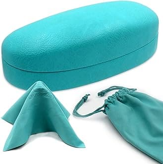 Hard Sunglasses case - Women Glasses Case Holder - Large Durable Eyeglass Case Hard Shell with Pouch & Cloth