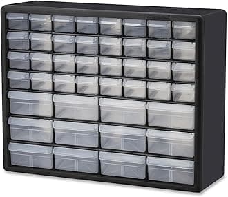 Akro-Mils 44-Drawer Plastic Drawer Storage Cabinet for Garage Organization, Bead Organizer, Building Bricks Storage, Teacher Toolbox, Makeup Organizer, 20" W x 6" D x 16" H, 10144 Black