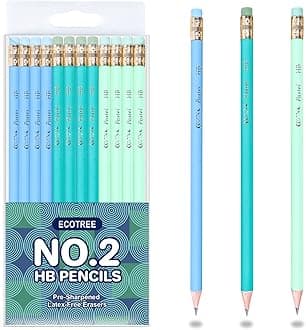 ECOTREE Pencils #2 HB, Pre-sharpened Pencils with Eraser Cute Pencils for Kids, School, Office, Stocking Stuffers for Kids, Christmas Gifts, 12 Pack