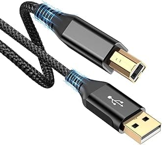 sweguard Printer Cable 10ft, USB-A to USB-B Cable, High Speed Nylon Braided Scanner Printer Cord for HP Canon Dell Epson Brother Lexmark Xerox Samsung Piano DAC & More-Black