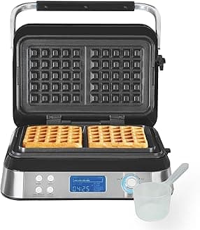 Hamilton Beach Pro Smart Waffle Maker, Non-Stick, 7 Browning Levels, 5 Programmes, Family Size, Digital Display, Overflow Protection - HB5403T, Silver