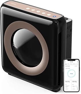 COWAY Air Purifier for Home Up to 1,575ft², App-Enabled Smart Technology, Compatible with Amazon Alexa, HEPA Filter for Smoke, Allergies, Odor, Auto Mode, Airmega AP-1512HHS Black