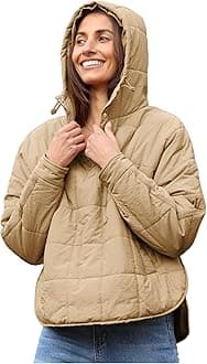 AMEBELLE Women's Oversized Hooded Puffer Jacket Quilted Lightweight Winter Warm Pullover Padded Hoodies Coat(2611-Khaki-S)
