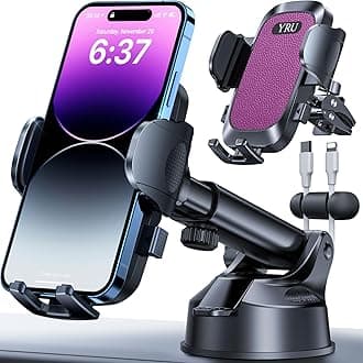 [2025 Upgrade Extreme Strong Suction] YRU Car Phone Holder Mount,[Bumpy Road Stable]Dashboard Cell Phone Holder for Car Vent Windshield Phone Stand for iPhone 16 15 14 13 Pro Max Samsung Truck, Purple