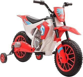 Aosom 12V Kids Motorcycle, Electric Motor Bike, Toddler Motorcycle, Battery-Powered Ride on Toy with Charging Battery, Training Wheels, Red
