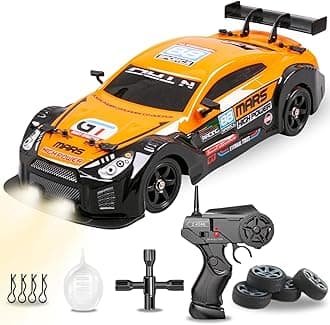 Liberty Imports RC Drift Car 1/16 2.4GHz 4WD Remote Control Sport Racing On-Road Vehicle with LED Light, Batteries and Drift Tires (Orange)