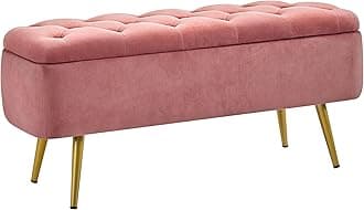 Yaheetech Ottoman 42 Inches Storage Bench with Storage Folding Polyester Boucle Bench Foot Stool Bench Hinged Stool Footstool Bench for Living Room Bedroom Entryway Pink
