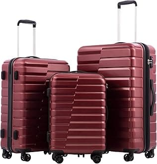 CoolifeLuggage Expandable Suitcase Luggage set PC ABS TSA Lock Spinner Carry on 3 Piece Sets, wine red, 3 piece set, Molded
