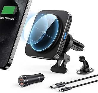Smartphone Holder, Wireless Charging, Magnetic, Fast Charging, 15 W, Magsafe Car Holder, Magsafe Charger, Magnetic Suction, Multi-Angle Adjustment, Air Conditioner Louver/Dashboard Type, Car Smartphone Stand, iPhone Air 17 Pro Max 16e 16 15 14 13 12, Samsung S25 Compatible, 36W QC 3.0 Car Charger Included