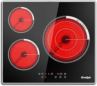 24 Inch Electric Cooktop, 3 Burner Built-in Ceramic Stove Top 220V-240V, 5700W Radiant Electric Cook Top with Touch Control, Timer, Safety Lock, 220V Hard Wired (No Plug)