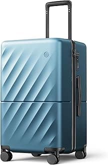 NINETYGO Carry On Suitcase, Checked Trunk Luggage with Double Spinner Wheels, Anti-Burst Zipper, Hard Case PC Suitcase Lightweight Travel Luggage, TSA Approved, 03-Topaz Blue (Hudson), Checked 22-Inch
