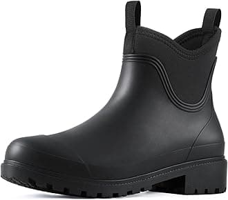 Women's Rain Shoes Waterproof Ankle Rain Boots Slip on Rubber Garden Booties Comfort Lined Chelsea Boot