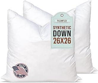 Synthetic Down Alternative Pillow Inserts for Shams - Comfy Pillows for Sleeping, Perfect Pillow & Best Sleeping Pillows, Handmade Down Alternative Throw Pillow Inserts - (26x26 Set of 2)