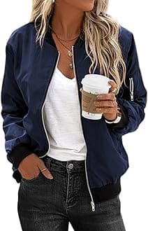 Women's Bomber Jacket Casual Coat Zip Up Spring Fall Clothes with Pockets S-XXL