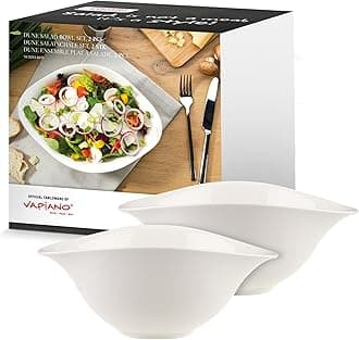 Vapiano salad dish set, 2 pcs. Tableware set, premium porcelain, dishwasher-safe, microwave-safe, white
