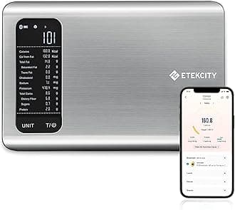 Etekcity Smart Food Kitchen Scale with Nutritional Calculator, Free App with 19 Nutrients Tracking, Calorie, Marco, Digital grams and ounces for weight loss, Premium Stainless Steel, 11lb