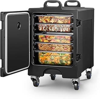 Catering Food Warmer, 82Qt Front Loading Hot Box for Catering, LLDPE Insulated Food Pan Carrier for 5 Full-Size Pan, w/Wheels, Stackable, Handles, Hot Box Food Warmer for Camping, Restaurant