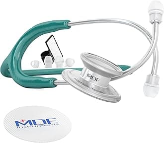 MD One Stainless Steel Premium Dual Head Stethoscope, Adult, Dark Green Tube, Silver Chestpieces-Headset, MDF77709