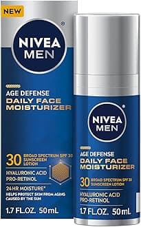 Age Defense Daily Face Moisturizer with Broad Spectrum SPF 30 Sunscreen, Pro-Retinol and Hyaluronic Acid, Beard-Friendly Face Lotion Helps Defend Against UVA/UVB Rays, 1.7 Fl Oz Bottle