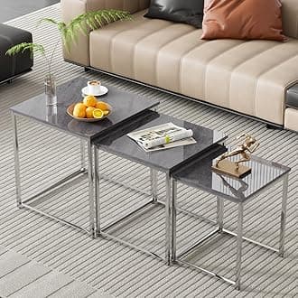 Rainbow Tree Set of 3 Nesting Coffee Tables for Living Room, Nest of 3 Nested Tables Sofa Side Table Coffee Table End Tables Space Saving (Dark Grey)